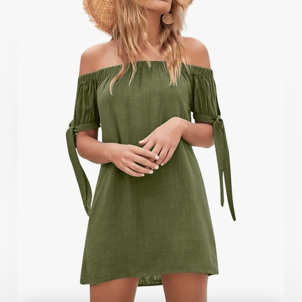 NEW!! Effortless Chic: Olive Green Off-Shoulder Dress-Sz XL (fits like L)
